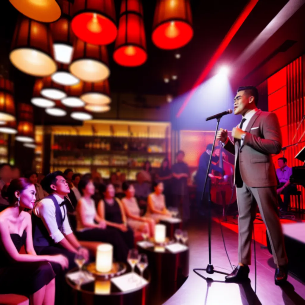 Scena w czerwonych światłach przygotowana na wieczór z muzyką na żywo