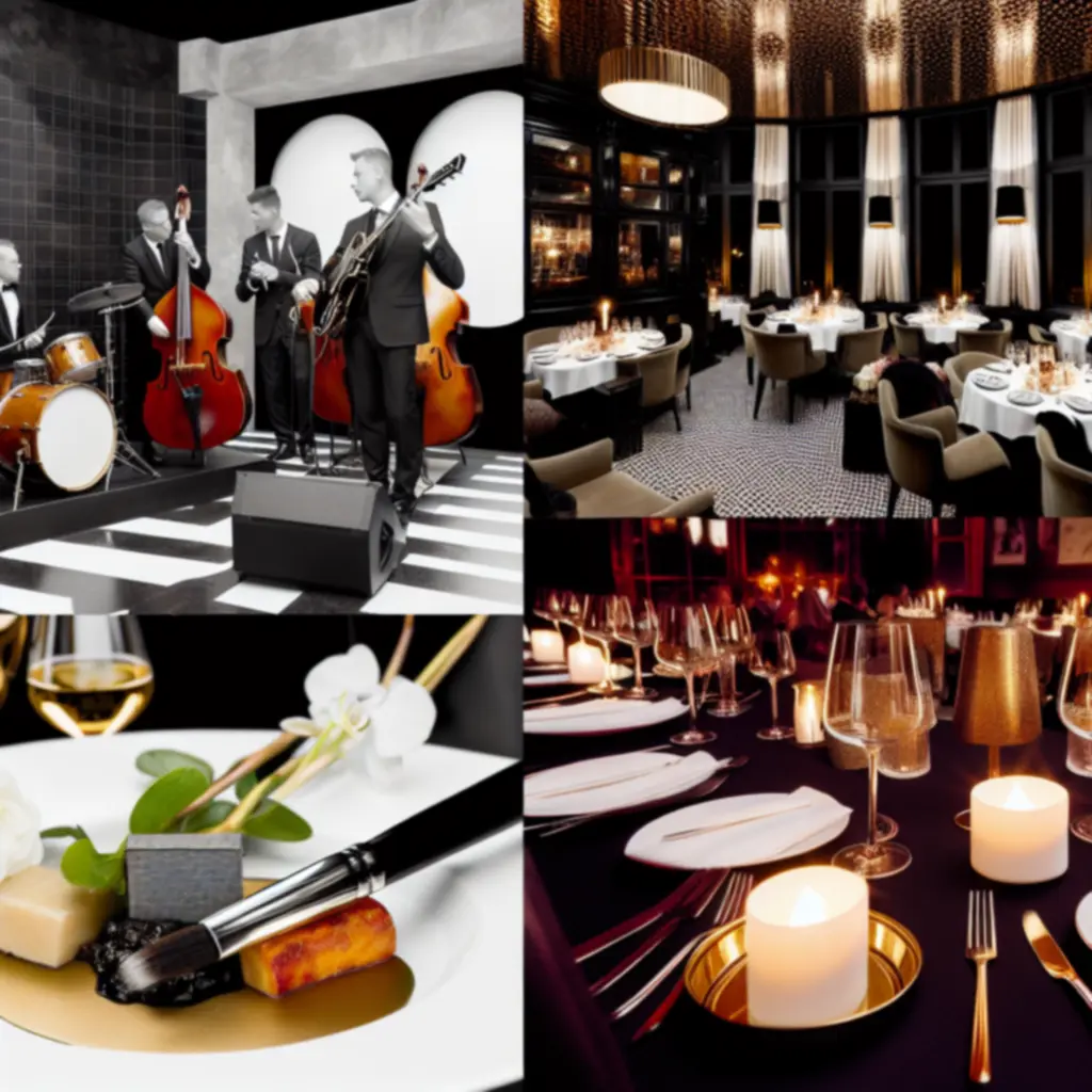 Scena z muzyką na żywo i publicznością w eleganckiej sali Glamour Dine House.