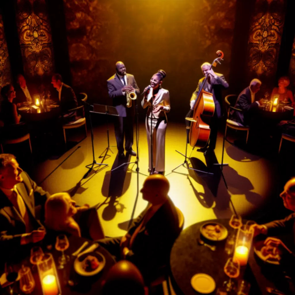 Zespół grający na żywo na elegancznej scenie w Glamour Dine House