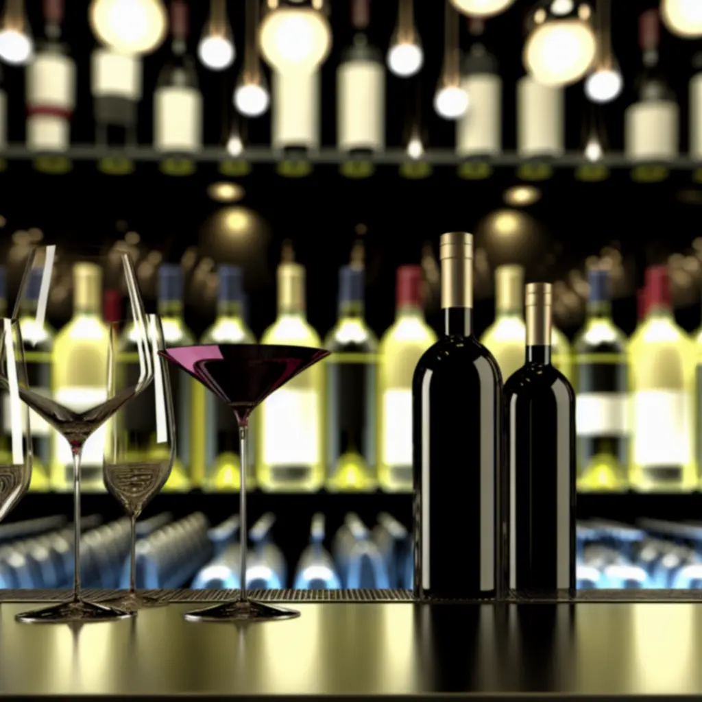 Elegancka selekcja win i kieliszków w nastrojowym oświetleniu